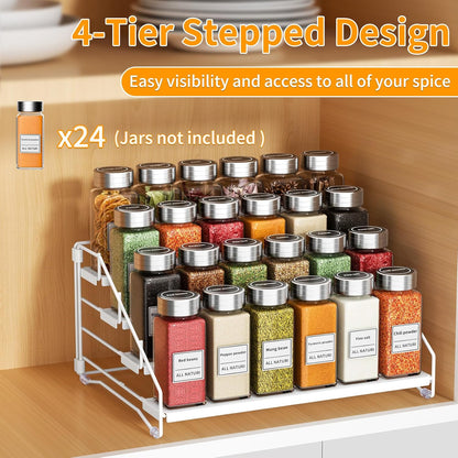 RCHYFEED Spice Rack Organizer for Cabinet Pantry,4 Tier Spice Rack Countertop, Depth Adjustable Spice Organization for Cabinet,Tierd Seasoning Organizer for Cabinet(Black) | for Cabinet Pantry