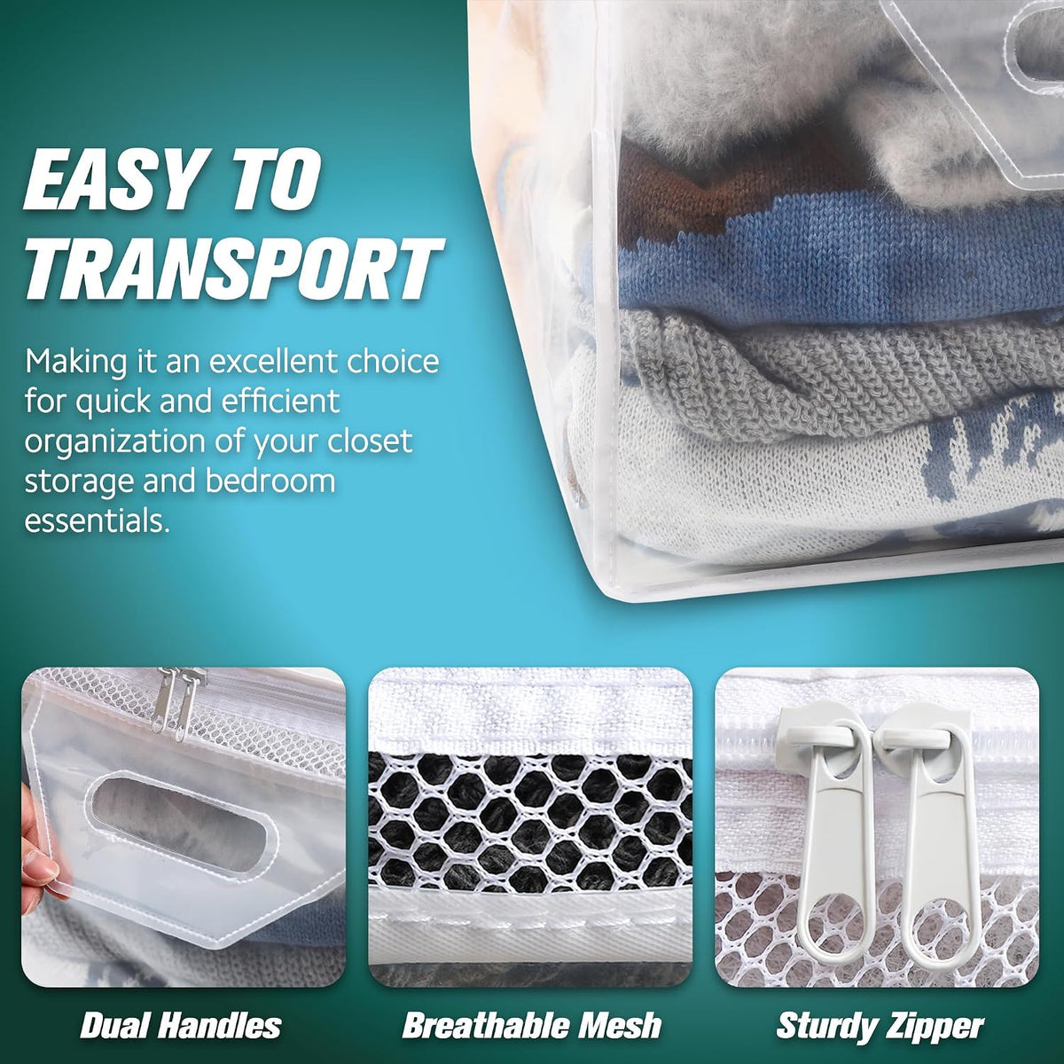 HIBAG 20 Gallon Large Storage Bag for Clothes, Zipper Clothing Storage Bag, Clear Organizer with Reinforced Handles, for Comforters Blankets Pillows Bedding