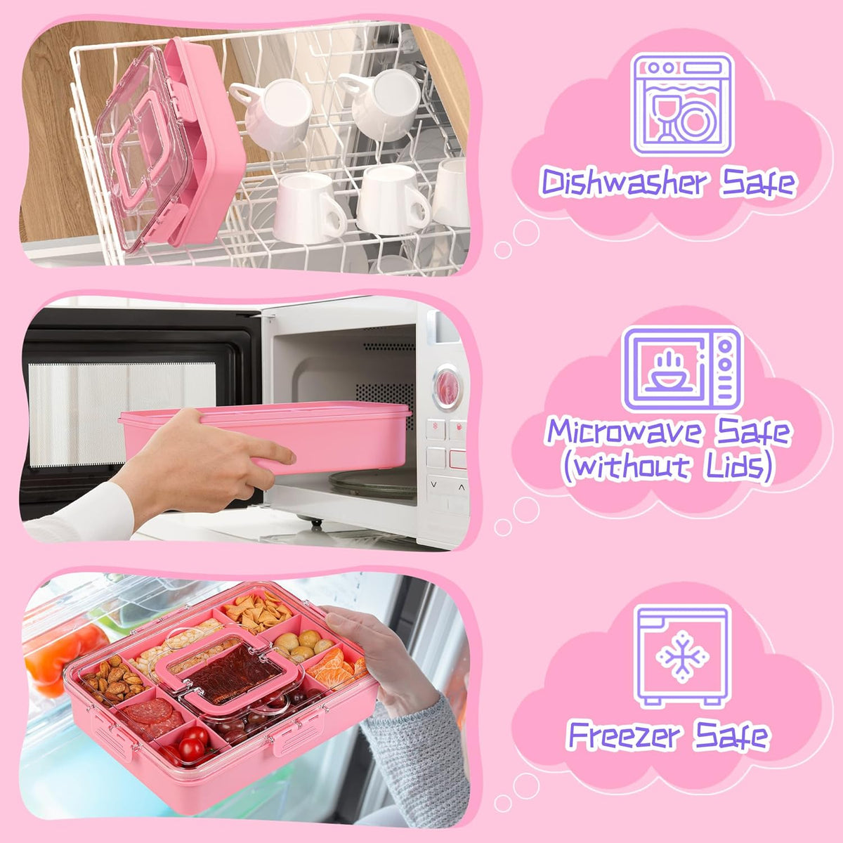 Xyptorix Snack Box Container for Kids - Adjustable 12-Compartment Snack Containers, Reusable Bento Box, Dishwasher Safe, BPA-Free, Perfect for School, Travel, Camping & Picnic, Ivory White