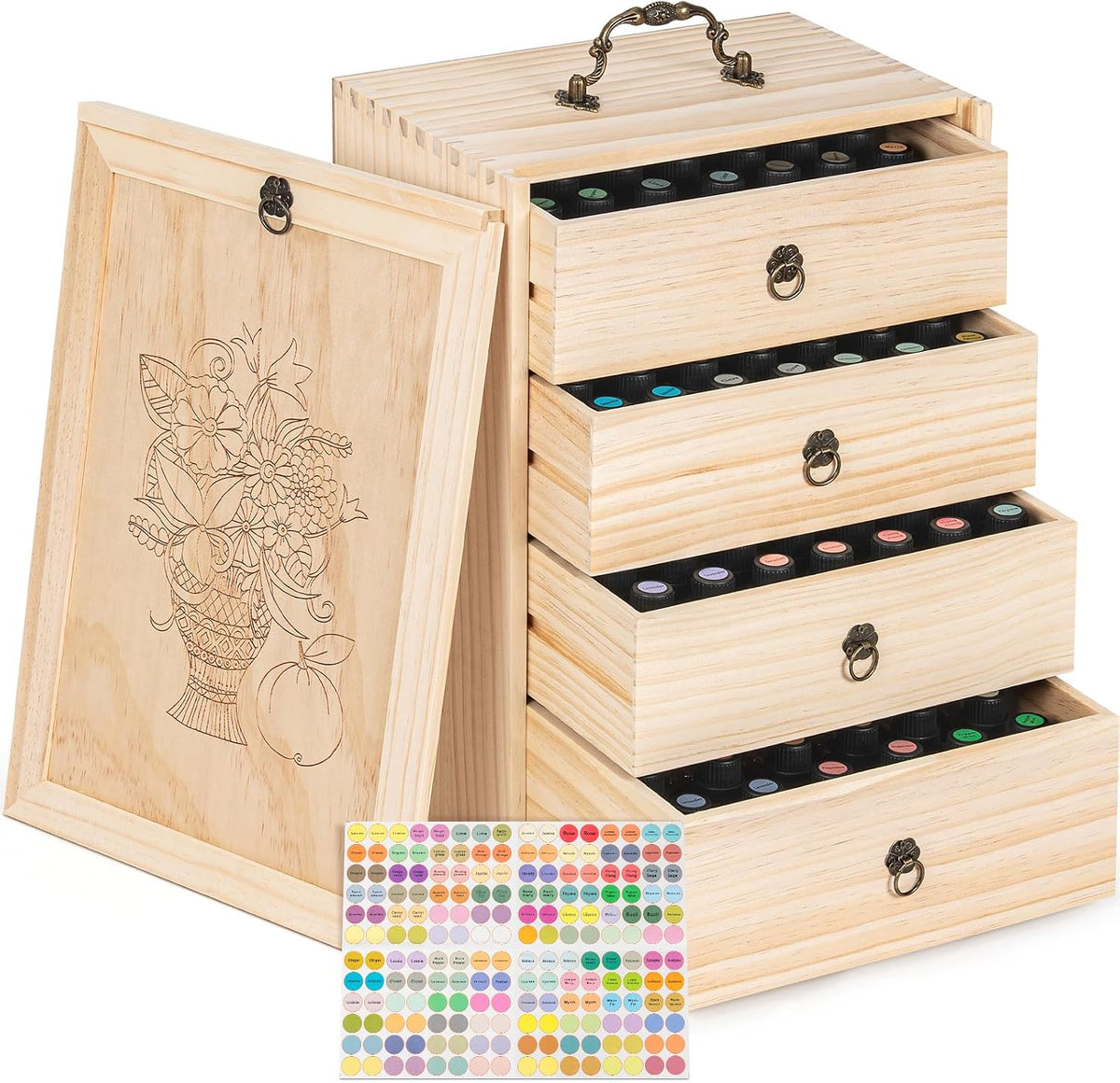 TORIBIO Essential Oil Storage Box for 60 Bottles, Wooden Essential Oils Holder Organizer Holds 5-30ml for Young Living & Doterra Bottles