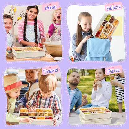 Xyptorix Snack Box Container for Kids - Adjustable 12-Compartment Snack Containers, Reusable Bento Box, Dishwasher Safe, BPA-Free, Perfect for School, Travel, Camping & Picnic, Ivory White