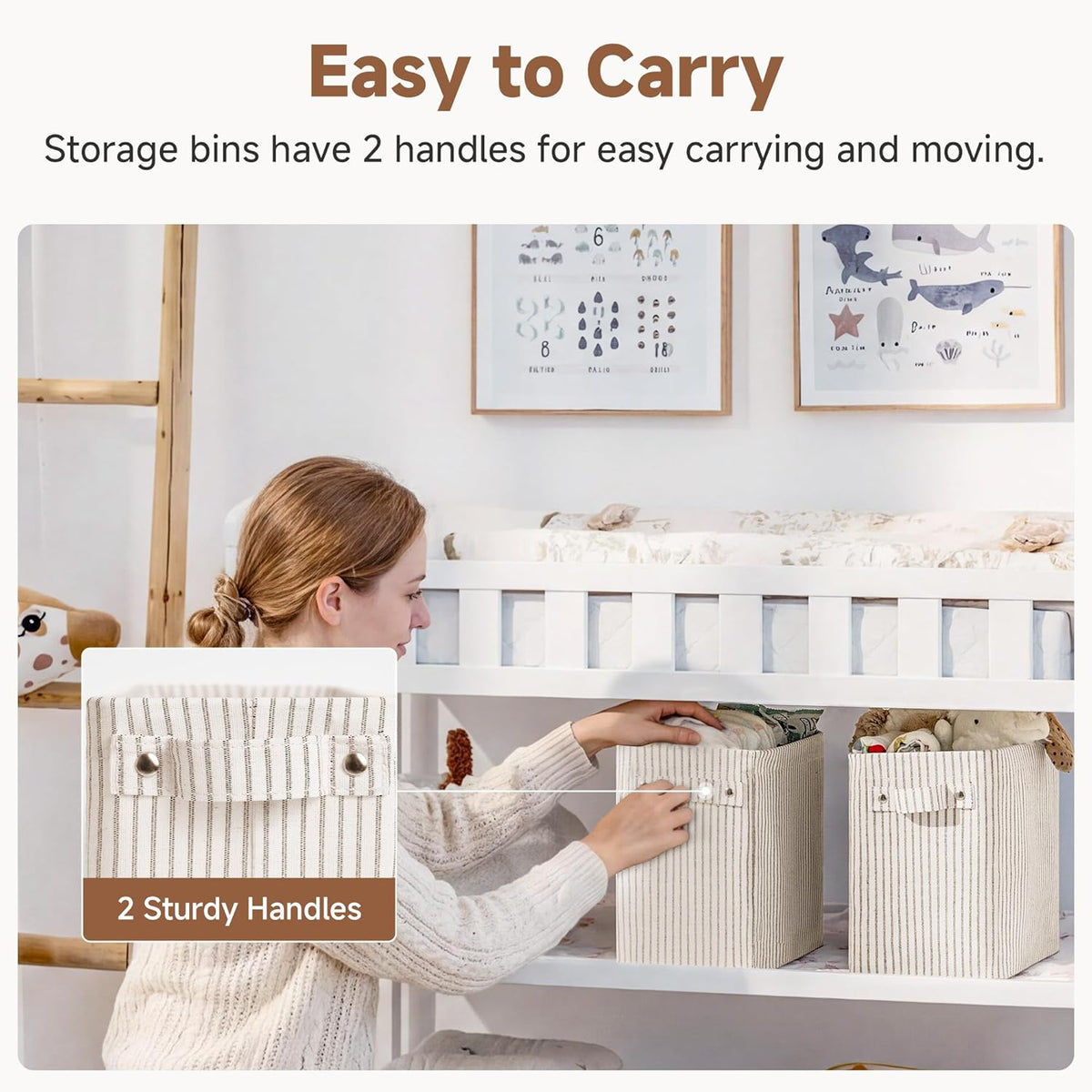 StorageWorks Narrow Storage Bins, Small Basket for Closet and Shelves, Fabric Organizer with Handles, Toilet Paper Storage, Black, 2-Pack