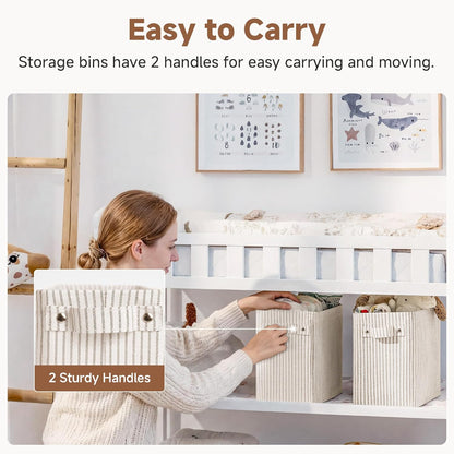 StorageWorks Narrow Storage Bins, Small Basket for Closet and Shelves, Fabric Organizer with Handles, Toilet Paper Storage, Black, 2-Pack