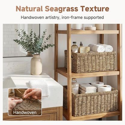 StorageWorks Wicker Basket, Baskets for Organizing, Storage Basket with Built-in Handles, Water Hyacinth Shelves (Medium 2-Pack, Natural Hyacinth)