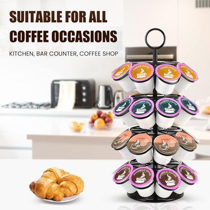 4-Tier K-Cup Holder Compatible with 36 K-Cups, Coffee Pod Carousel, Coffee Pod Storage Stand Detachable Organizer for Countertop, Spins 360-Degrees