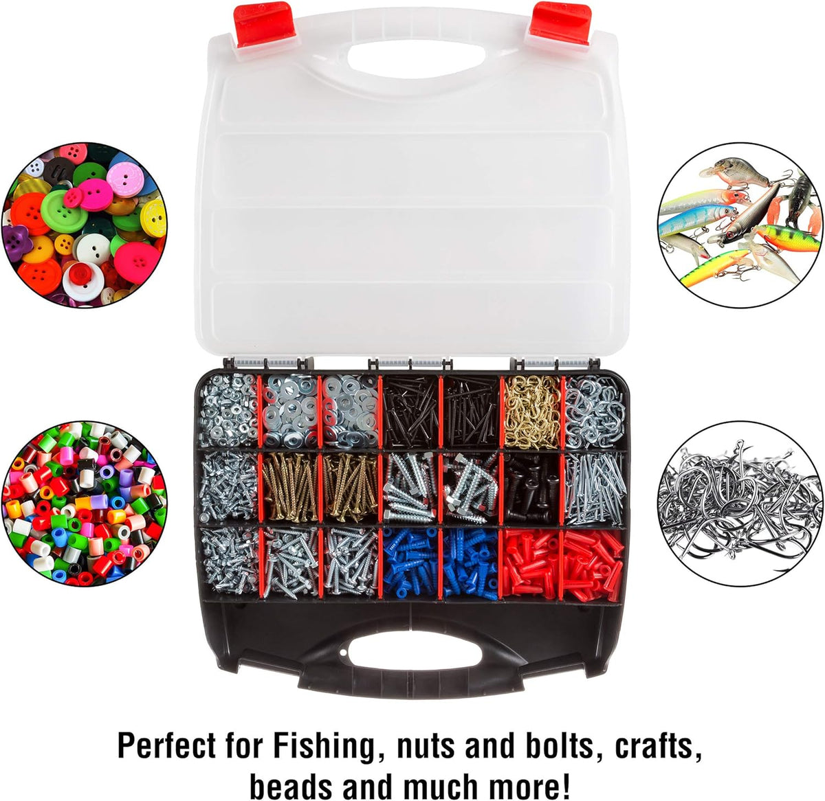 Stalwart - 75-ST6073 Portable Storage Case with Secure Locks and 55 Small Bin Compartments for Hardware, Screws, Bolts, Nuts, Nails, Beads, Jewelry and More by Black