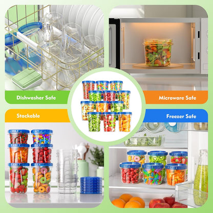 BiuLeon 12 Pack- 34/24/17oz Freezer Storage Containers, Plastic Food Storage Containers with Twist Top Lids, BPA Free and Reusable Soup Containers with Lids, Leakproof/Microwave/Dishwasher Safe