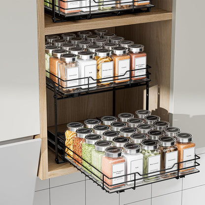 BOIVSHI 2-Tier Spice Rack, Pull Out Cabinet Organizer Spice Racks Height Adjustable Heavy Duty Metal Basket for Inside Cabinets & Pantry Closet(9.5''Wx10.5''Dx9.5''H)