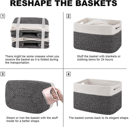 4 Pack Storage Baskets for Organizing, Woven Baskets for Shelves - Perfect for Toys, Books, Towels, and Clothes, Durable Gift Basket Bins Toy Storage, 12.7''Lx9''Wx7.8''H, Brown & White