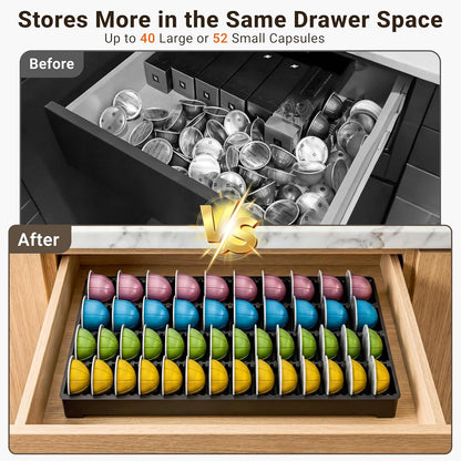 EVERIE Drawer Coffee Pod Organizer for Vertuo Capsules – Holds Up to 40 Large or 52 Small Pods, Space-Saving Insert Tray, Fits Kitchen Cabinets, 15.4" x 10.2" x 1.2"