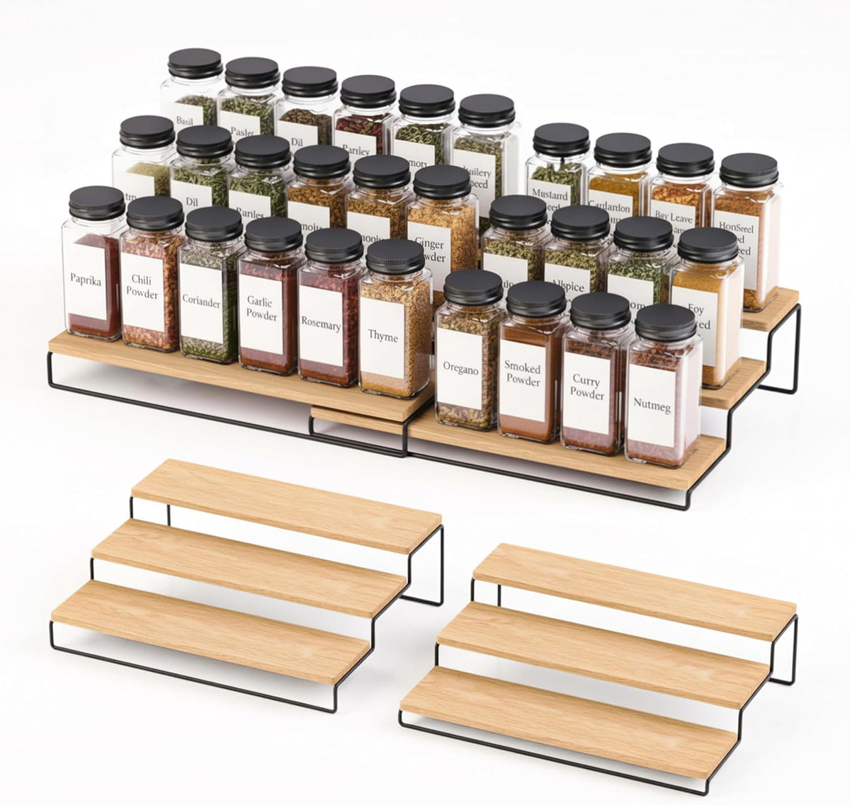 LIBKEN Tiered Spice Rack Organizer – Warm Gray Metal Countertop & Cabinet Spice Stand, Strong & Sturdy 3-Tier Shelf for Kitchen, Pantry, Seasoning Bottles – Minimal Scandinavian Design
