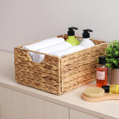 Water Hyacinth Pantry Baskets Set of 4, 12.5 x 9.5 x 6in Hanging Wicker Storage Baskets for Shelves, Pantry Baskets, Bathroom Shelves Storage Basket