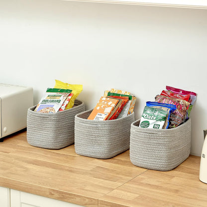 R RUNKA Small Cotton Rope Basket – Storage Bin for Organizing (10.6" x 6.7" x 6.7"), Bathroom Storage Basket for Shelf, Counter & Closet（Beige）