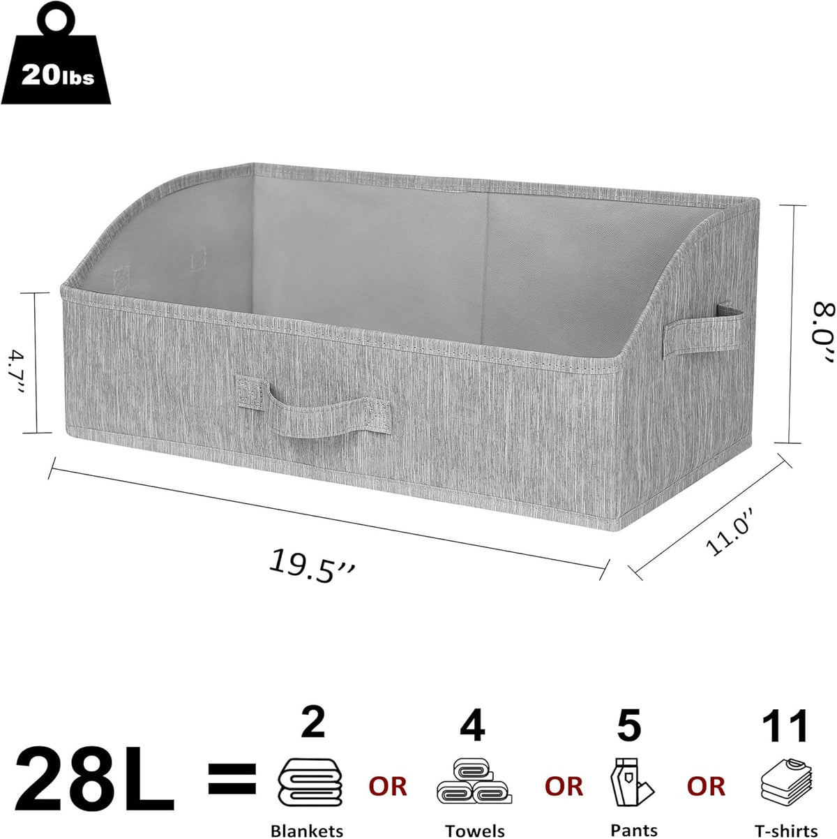 WUIKE Closet Organizers and Storage, Trapezoid Storage Bins, Fabric Closet Bins with Handles, Foldable Storage Baskets for Clothes, Purse, Blanket, Herringbone Gray, Extra Large