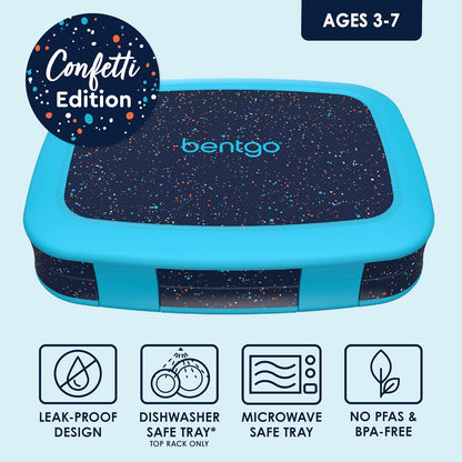 Bentgo Kids Bento-Style 5-Compartment Leak-Proof Lunch Box - Ideal Portion Sizes for Ages 3 to 7 - Durable, Drop-Proof, Dishwasher Safe, PFAS & BPA-Free & Made with Food-Safe Materials (Blue)