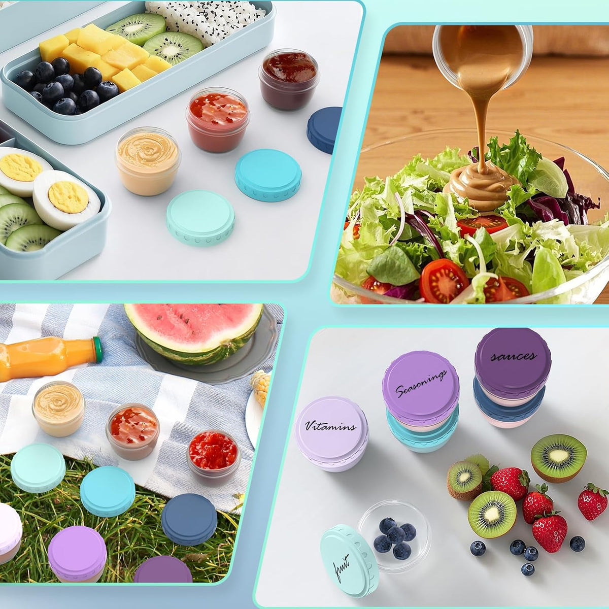 Snack Pack Containers for Kids, Reusable Snack Containers with Lids, 2 Compartment Small Bento Snack Box, BPA-Free, Lunchbox Accessories for Travel