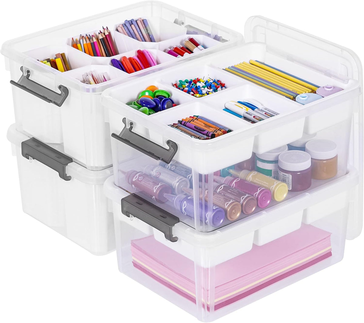 Citylife 17 QT Plastic Storage Box with Removable Tray Craft Organizers and Storage Clear Storage Container for Organizing Bead, Tool, Sewing, Playdoh