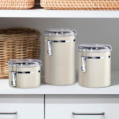 Oggi Stainless Steel Kitchen Canister 152 fl oz - Airtight Clamp Lid, Clear See-Thru Top - Ideal for Kitchen Storage, Food Storage, Pantry Storage. Jumbo Size 8" x 8".