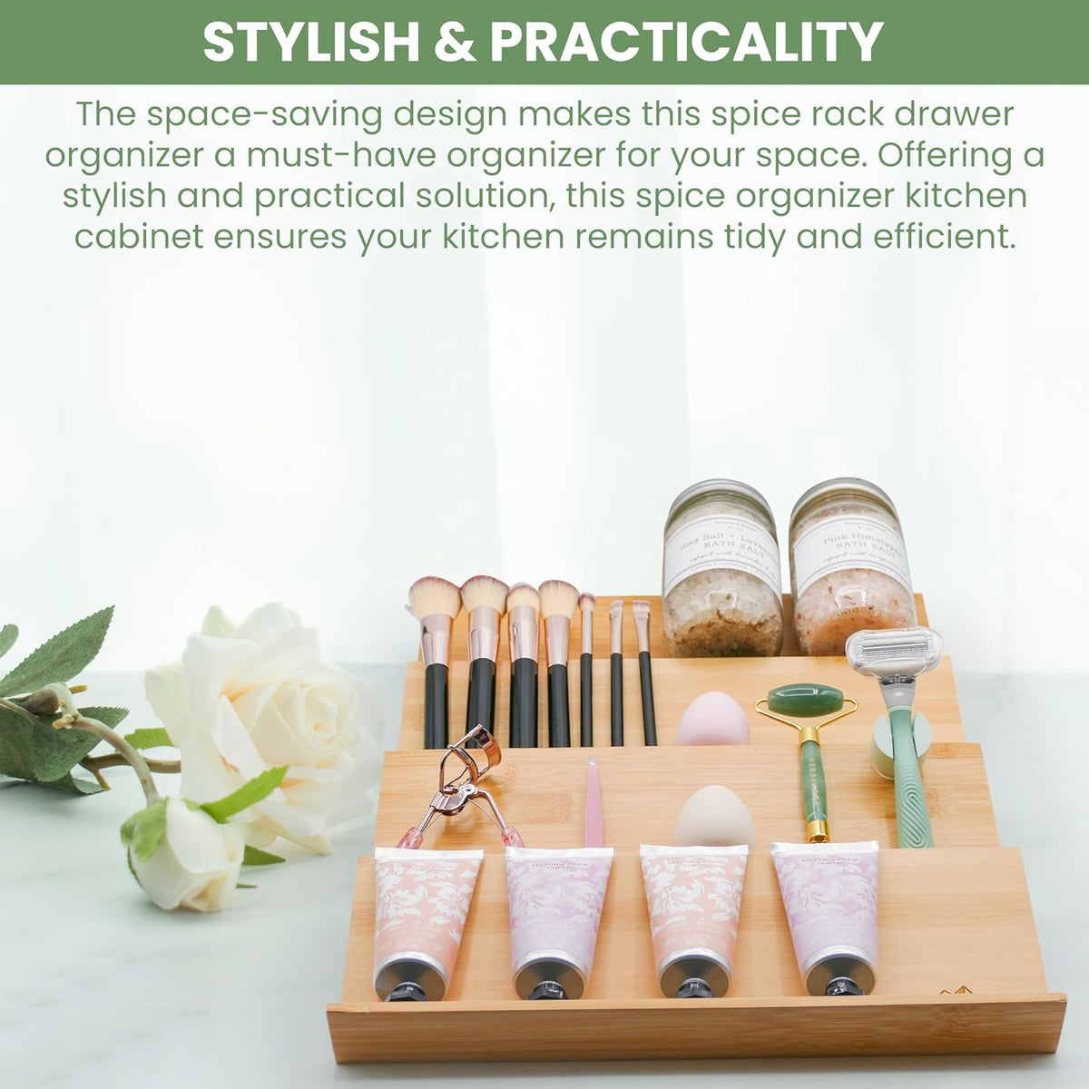 Sweet Living 4 tier spice rack drawer organizer for Kitchen Cabinets | Wooden spice drawer organizer, Space-Saving kitchen drawer organizer for Neat In-Drawer Spice Storage