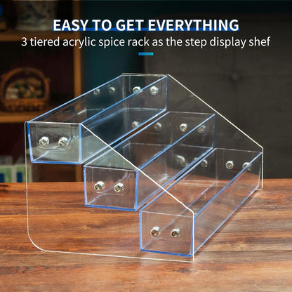 Tiered Spice Rack Acrylic, Spice Rack Shelf Seasoning Organizer for Countertop, Cabinet, Pantry, Kitchen Storage - 5 Tier