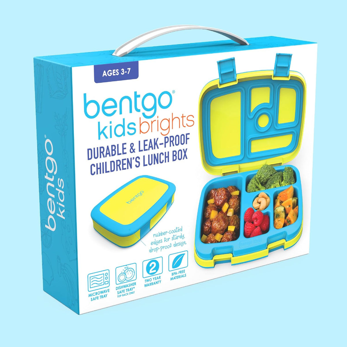 Bentgo Kids Bento-Style 5-Compartment Leak-Proof Lunch Box - Ideal Portion Sizes for Ages 3 to 7 - Durable, Drop-Proof, Dishwasher Safe, PFAS & BPA-Free & Made with Food-Safe Materials (Blue)