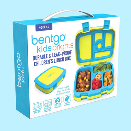 Bentgo Kids Bento-Style 5-Compartment Leak-Proof Lunch Box - Ideal Portion Sizes for Ages 3 to 7 - Durable, Drop-Proof, Dishwasher Safe, PFAS & BPA-Free & Made with Food-Safe Materials (Blue)
