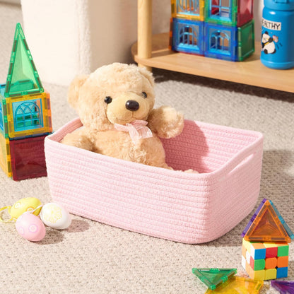 MiniArk Small Storage Baskets for Organizing | Closet Organizer Bins | Shelf Toy Basket | Woven Rope Baskets | Cube Decorative Box | Shallow Basket | L11.5xW7.5xH4.7| Brown