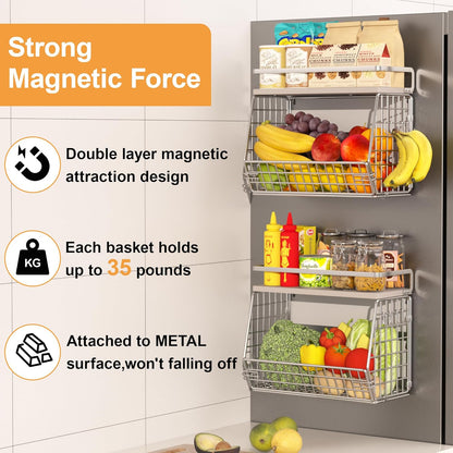 Magnetic Shelf for Fridge,Hanging Wall Basket for Potato Onion Fruit and Vegetable Storage Bins,Large Produce Container Magnetic Spice Rack for Refrigerator Kitchen Counter Pantry,Black