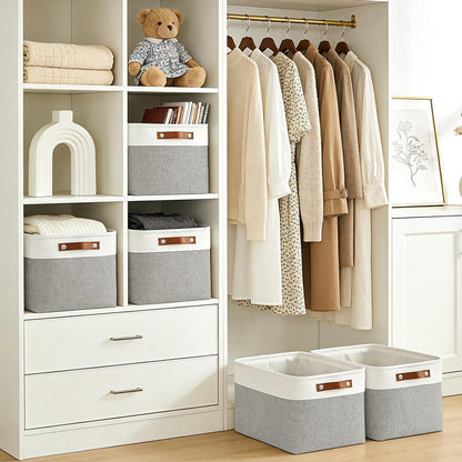 Bagnizer Large Fabric Storage Baskets | 50L Storage Bins, Decorative Linen Closet Baskets with Handles for Organizing, Shelf, Toys, Clothes, Home, Office, Nursery, 17x12x15Inches (Grey&White)