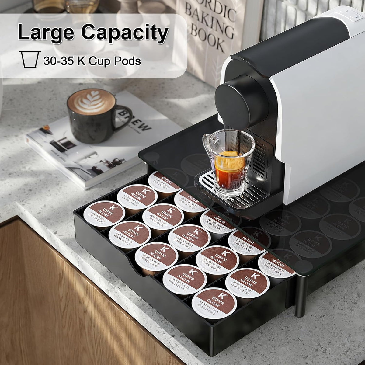 gianotter Crystal Tempered Glass Vertuo Pod Holder Drawer, Compatible with Nespresso Vertuo Capsules, Compatible with 40 Large or 60 Small Nespresso Capsule Organizer (transparent)