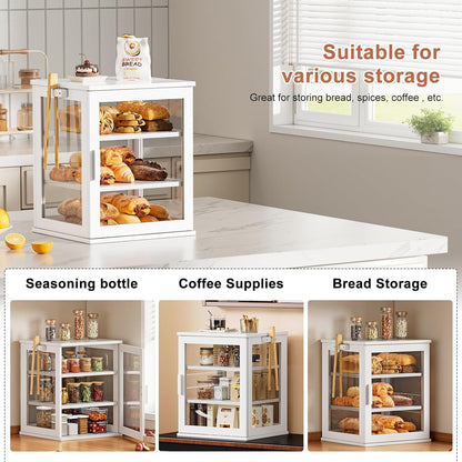 WOWLIVE Black Bread Box for Kitchen Countertop, Large 3 Layers Bread Storage Container for Homemade Bread with Window, Farmhouse Breadbox Organizer for Kitchen, Cabinet, Pantry (Black, Meduim)