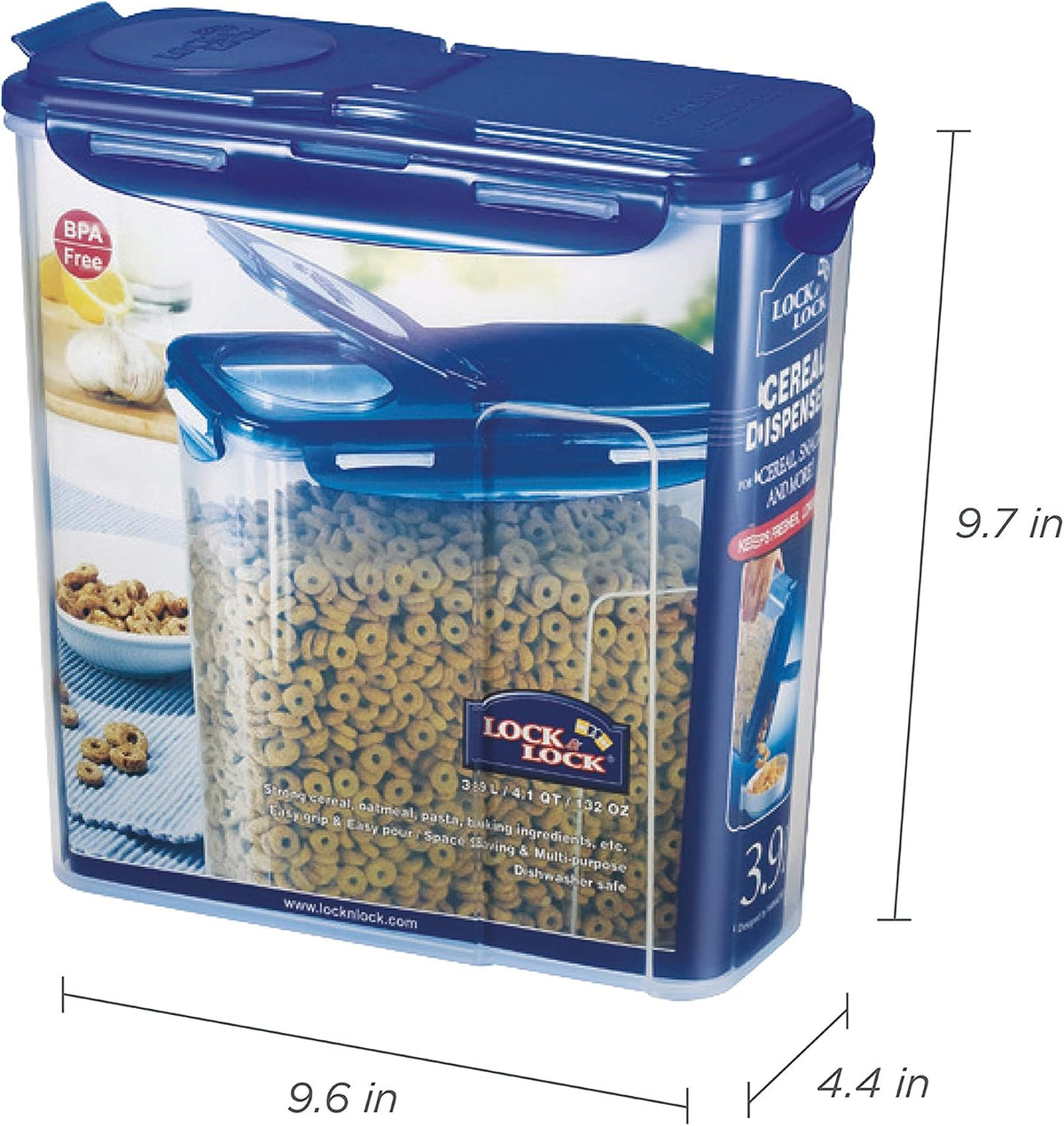 LOCK & LOCK Easy Essentials Food lids (flip-top) / Pantry Storage/Airtight containers, BPA Free, top-16.5 Cup-for Cereal, Clear