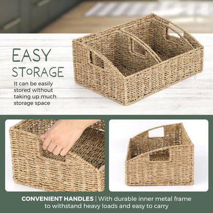 Set of 3 Handwoven Storage Baskets – Decorative Natural Wicker Organizer Bins with Built-in Handles for Bathroom, Kitchen, Pantry, Nursery, Closet, Laundry, Living Room, and Home Use