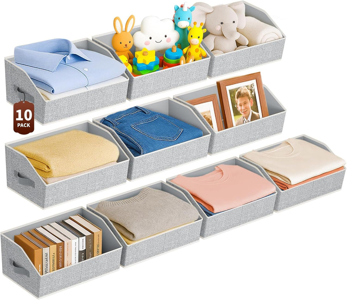 Homsorout Large Closet Organizers and Storage Bins - Trapezoid Storage Baskets for Shelves, Foldable Fabric Baskets with Handles Ideal for Closet, Basket, Wardrobe and Shelf Storage, Beige
