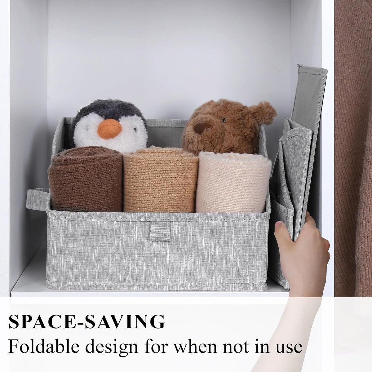 WUIKE Closet Organizers and Storage, Trapezoid Storage Bins, Fabric Closet Bins with Handles, Foldable Storage Baskets for Clothes, Purse, Blanket, Herringbone Gray, Extra Large