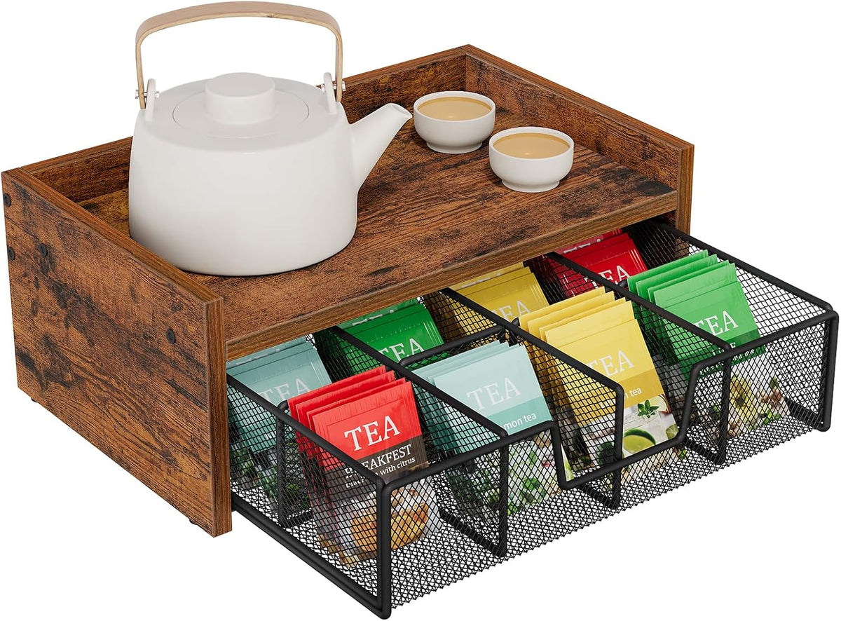 YINMIT Tea Bag Organizer, Tea Bag Holder with Drawer, Wood Tea Box Organizers and Storage Chest, Tea Station Chest Display for Countertop Kitchen, Office