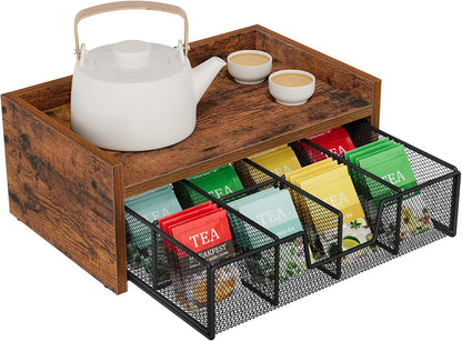 YINMIT Tea Bag Organizer, Tea Bag Holder with Drawer, Wood Tea Box Organizers and Storage Chest, Tea Station Chest Display for Countertop Kitchen, Office