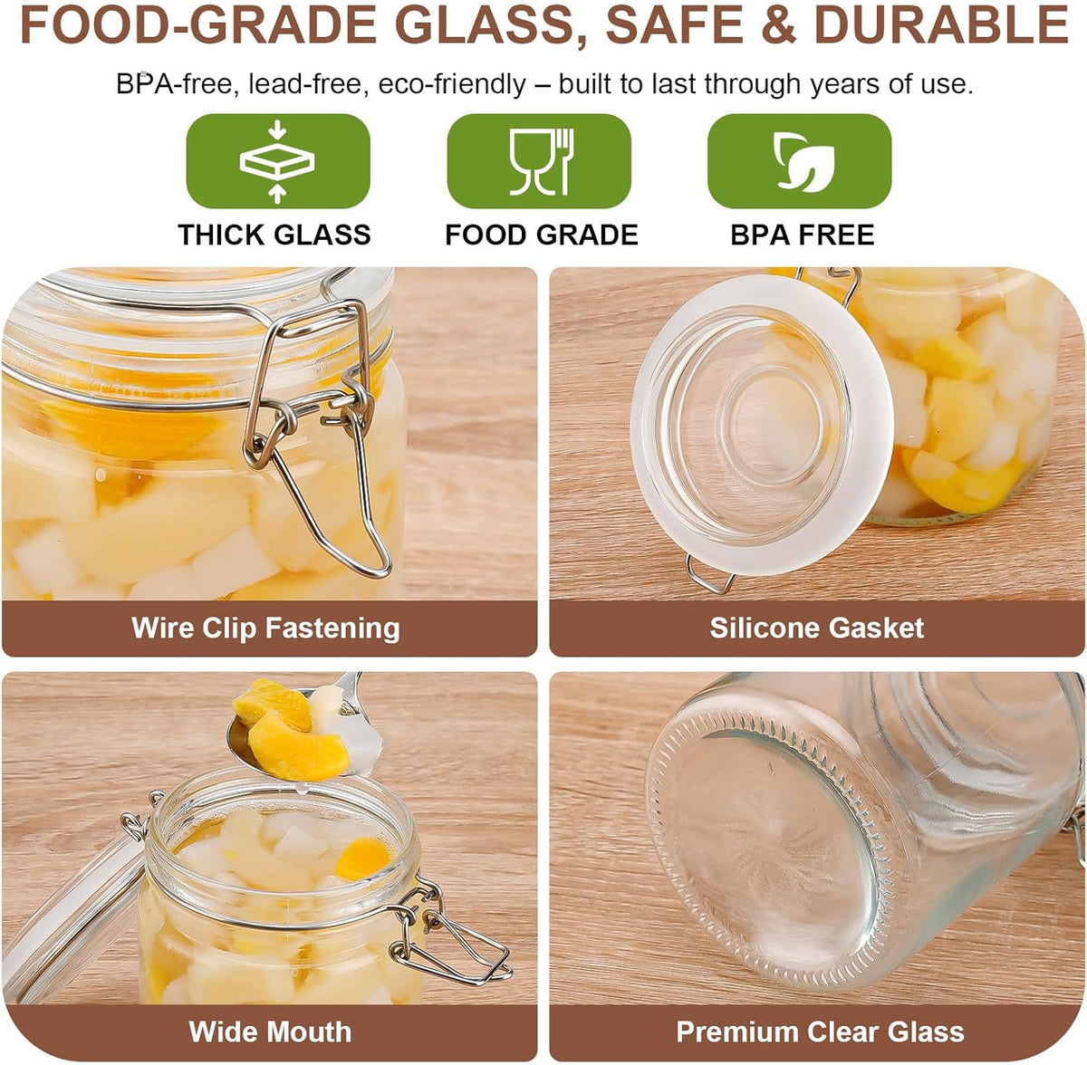 17oz Airtight Glass Jars, 6 Pack Clamp Lid Canisters, Small Food Storage Containers for Spices, Nuts, Snacks, Canning Jar for Jams & Pickling, Pantry Organization