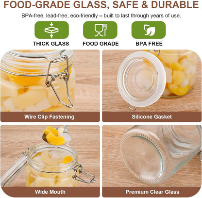 17oz Airtight Glass Jars, 6 Pack Clamp Lid Canisters, Small Food Storage Containers for Spices, Nuts, Snacks, Canning Jar for Jams & Pickling, Pantry Organization