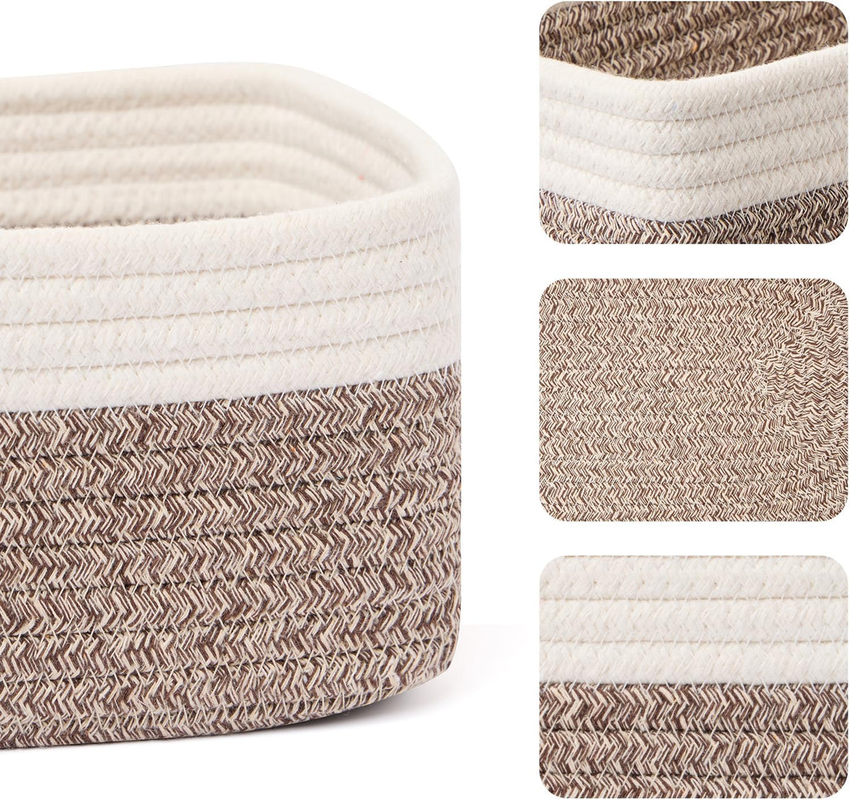 MiniArk Small Storage Baskets for Organizing | Closet Organizer Bins | Shelf Toy Basket | Woven Rope Baskets | Cube Decorative Box | Shallow Basket | L11.5xW7.5xH4.7| Brown