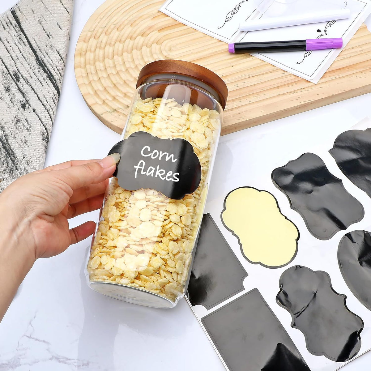 Glass Storage Containers with Lids,Glass Jars with Bamboo Lids, Canisters Set for Pasta, Nuts, Coffee Beans, Kitchen Pantry Organization Jar,Muti Size Set of 3,with Lables and Pen