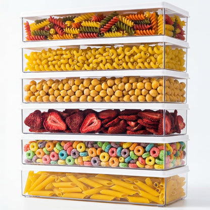 ZENFUN 6 Pc Pasta Containers with Lids for Pantry, Airtight Spaghetti Noodle Holder, Plastic Food Keeper for Fridge Kitchen Cabinet, 3" x 11" x 2", BPA-FREE