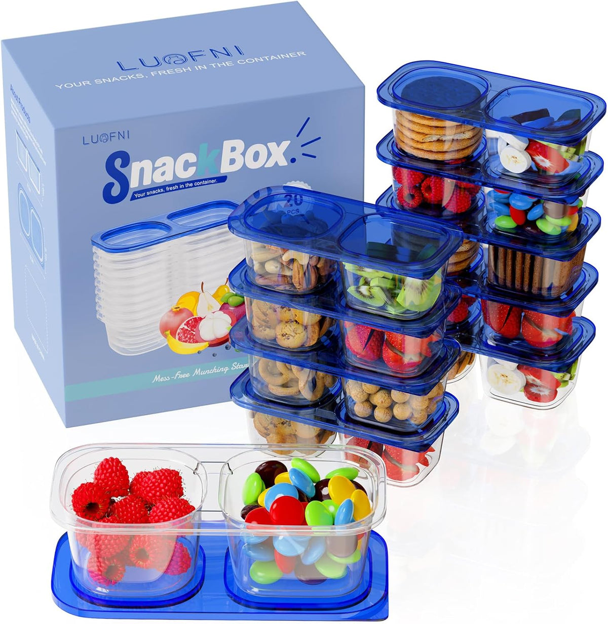 Snack Pack Containers for Kids, Reusable Snack Containers with Lids, 2 Compartment Small Bento Snack Box, BPA-Free, Lunchbox Accessories for Travel