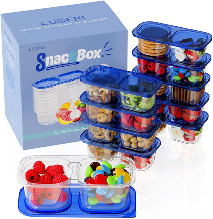 Snack Pack Containers for Kids, Reusable Snack Containers with Lids, 2 Compartment Small Bento Snack Box, BPA-Free, Lunchbox Accessories for Travel