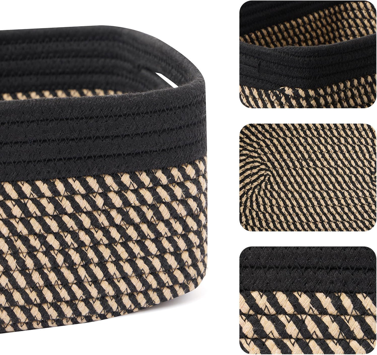 MiniArk Small Storage Baskets for Organizing | Closet Organizer Bins | Shelf Toy Basket | Woven Rope Baskets | Cube Decorative Box | Shallow Basket | L11.5xW7.5xH4.7| Brown
