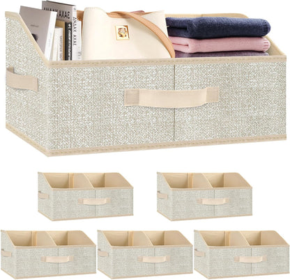 Closet Storage Bins, Large Closet Organizer Baskets with Divider & Handles,Trapezoid Fabric Shelf Organizers, Collapsible Storage Cubes for Clothes, Towels, Toys - Beige