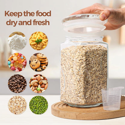 ComSaf 64 oz Glass Flour and Sugar Storage Containers Set of 2, Wide Mouth 1/2 Gallon Square Airtight Pantry Jars with Lids, Space-Saving Minimalist Kitchen Organization