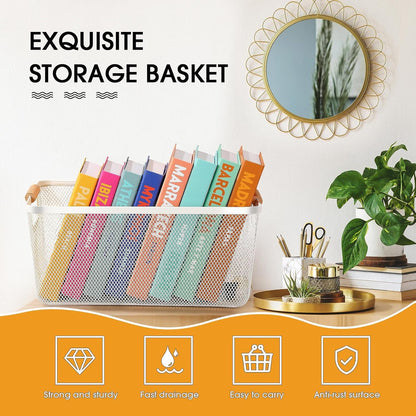 Ziliny 4 Pcs Metal Mesh Wire Baskets with Wooden Handles for Organizing, Pantry Organizers and Storage Steel Bin Kitchen Baskets for Fruit Potato Onion Snacks Bathroom Cabinet(Small,Black)