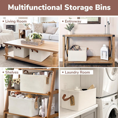 CHICVITA Large Storage Baskets for Shelves, Fabric Storage Bins with Metal Frame, Closet Organizers and Storage Boxes for Clothes Toy, Beige
