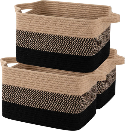OIAHOMY Storage Basket, Woven Baskets for Storage, Cotton Rope Basket for toys,Towel Baskets for Bathroom - Pack of 3, Gradient Yellow